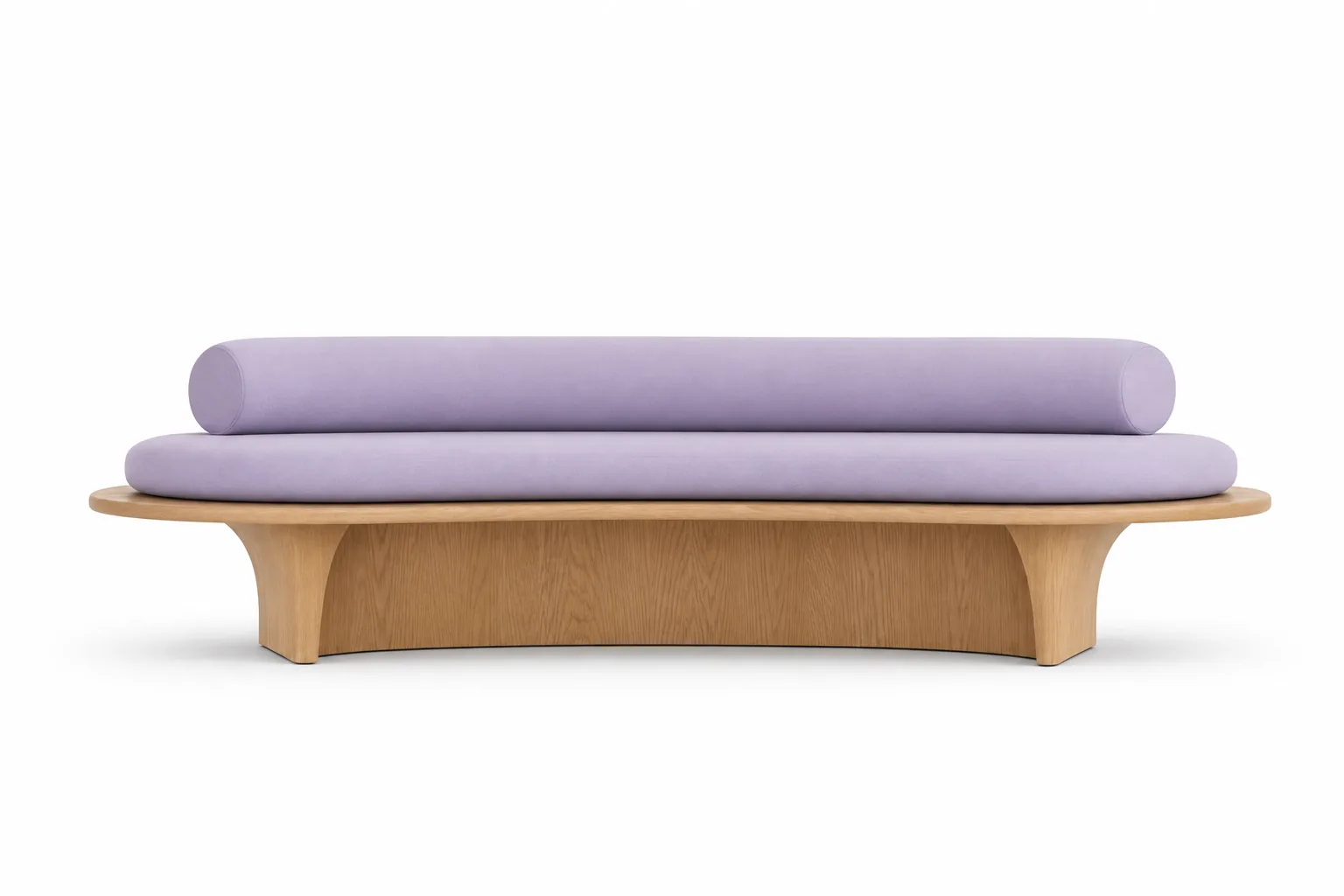 Embrace Bench in wood and linen fabric, front view